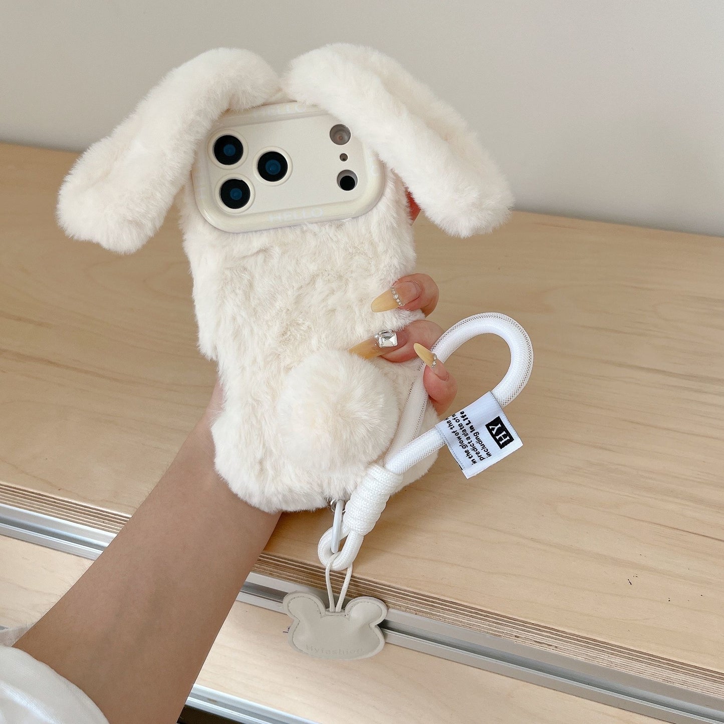 Cute Pink Bunny Ear Plush iPhone Case