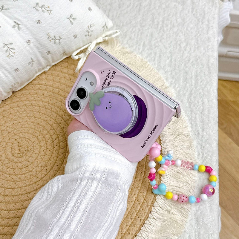 Cute Eggplant iPhone Duo Case – Pink Kawaii Fruit Aesthetic Phone Case
