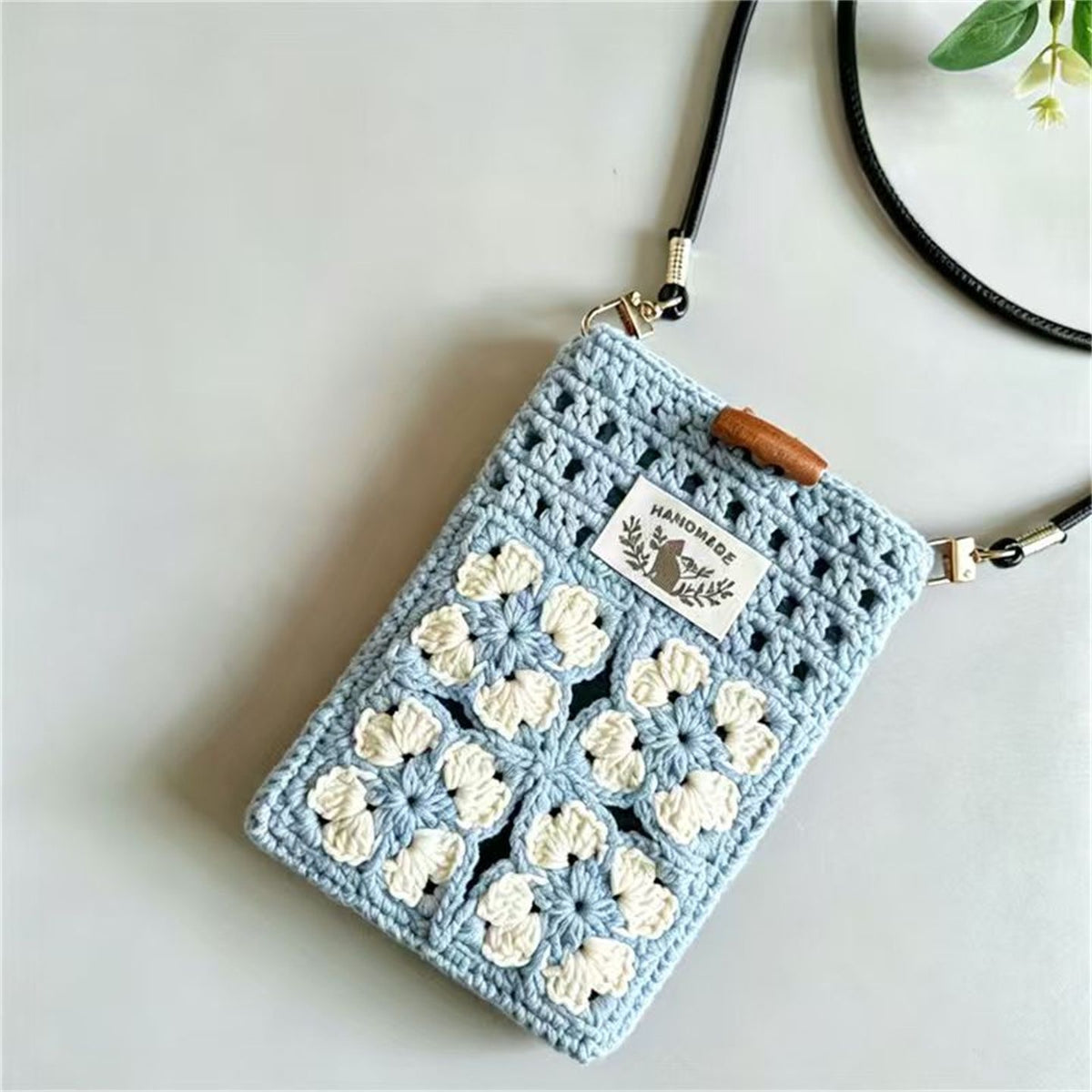 Fresh Green Knit Handmade Crochet Floral Phone Pouch