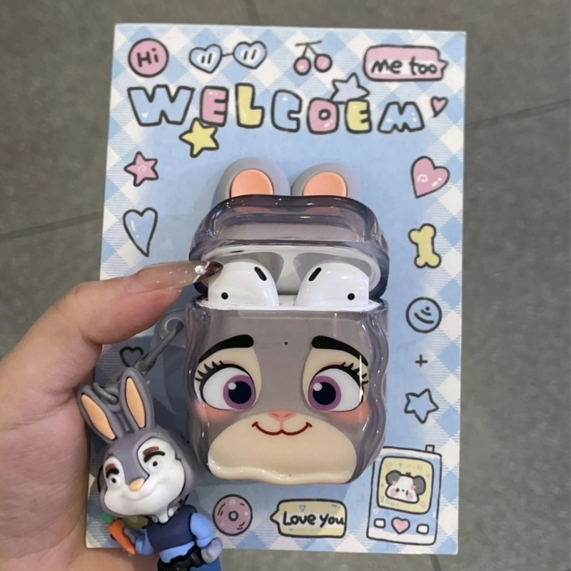 Cute Cartoon Bunny & Fox AirPods Case with Wrist Strap