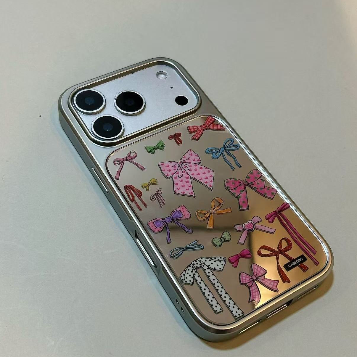 Glossy Cute Coquette Ribbon Mirror Phone Case