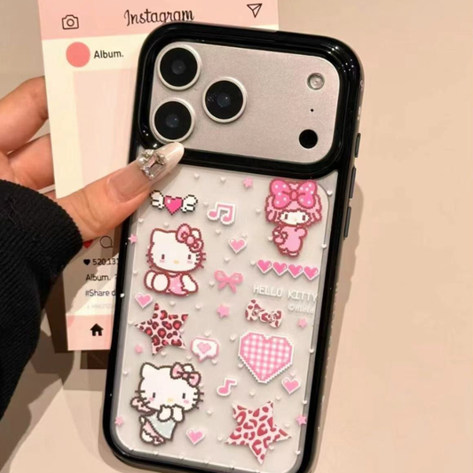 Pink Kawaii Cartoon Shockproof Clear Case for iPhone