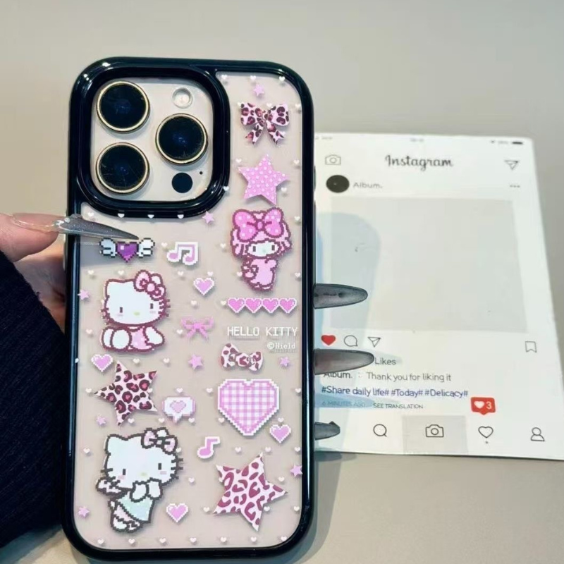 Pink Kawaii Cartoon Shockproof Clear Case for iPhone