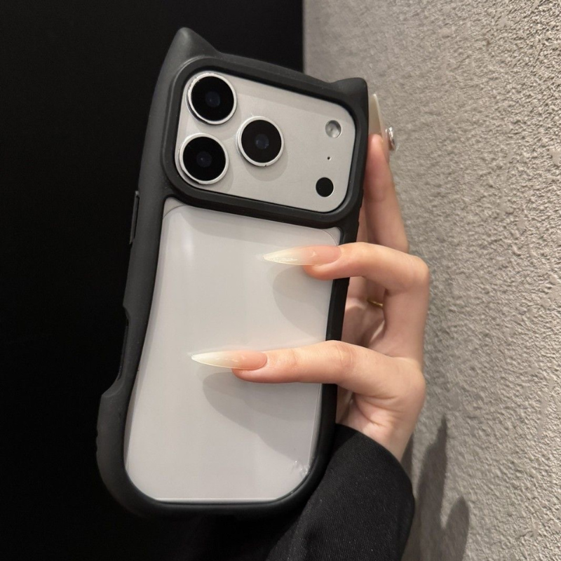 Cute Black Cat Ear Clear iPhone Case