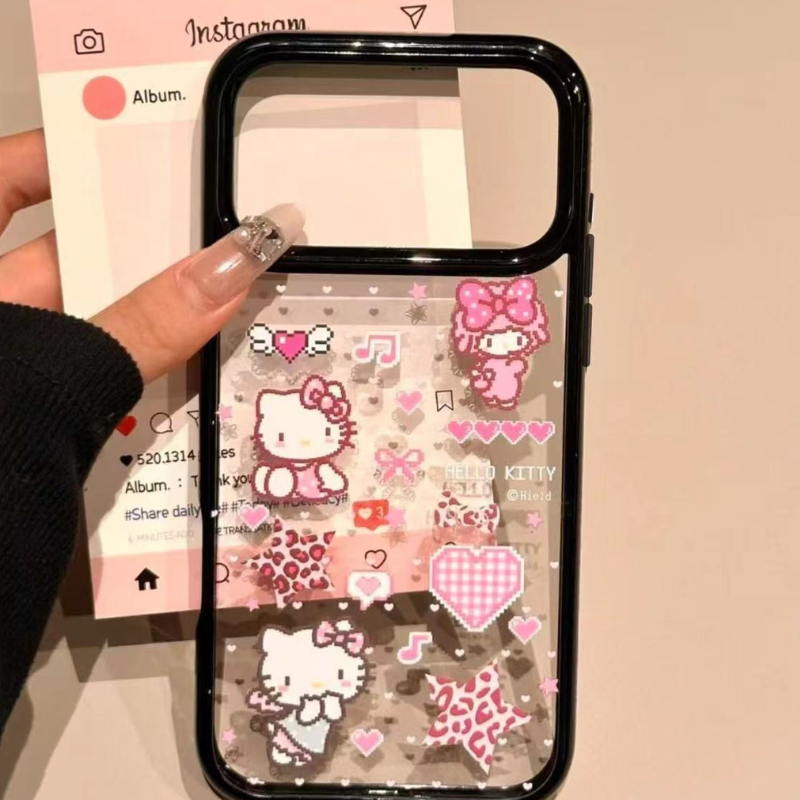 Pink Kawaii Cartoon Shockproof Clear Case for iPhone