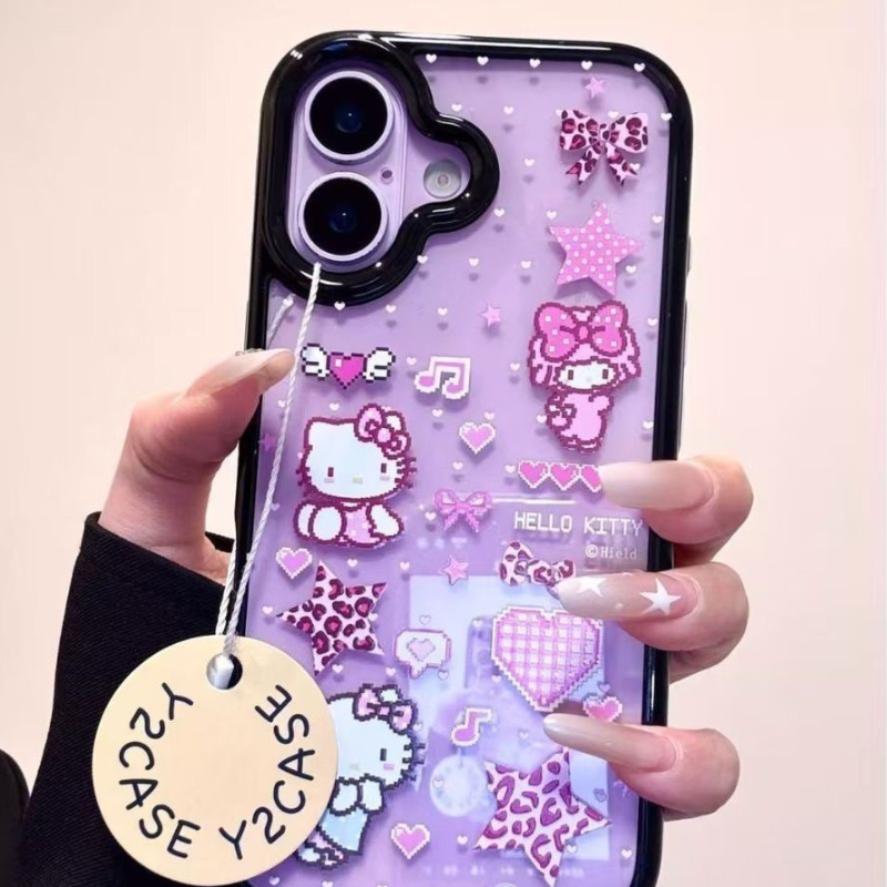 Pink Kawaii Cartoon Shockproof Clear Case for iPhone