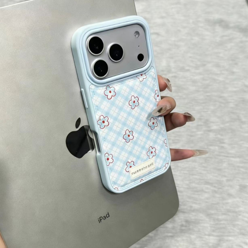 Blue Gingham Flower iPhone Case