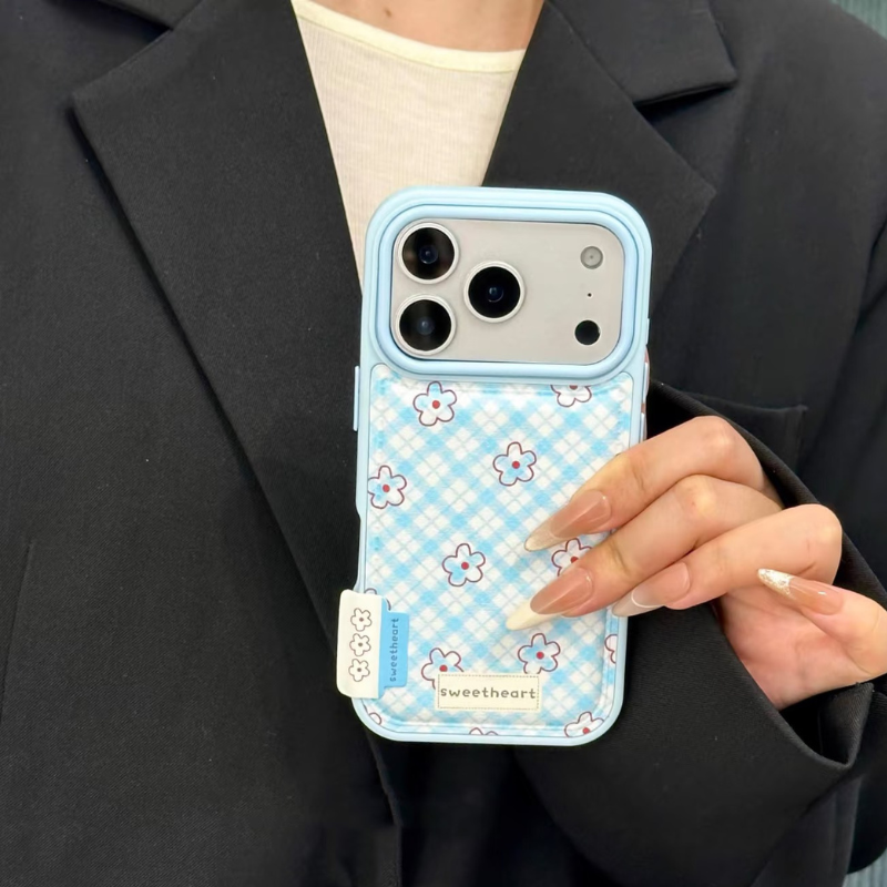 Blue Gingham Flower iPhone Case