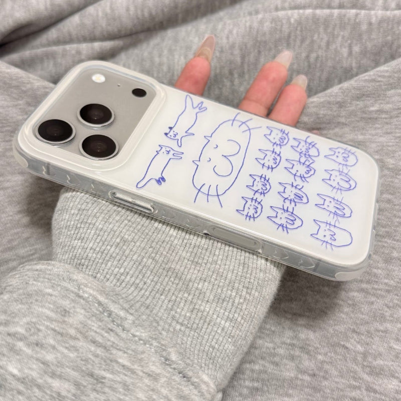 Cute Blue Cat Doodle iPhone Case