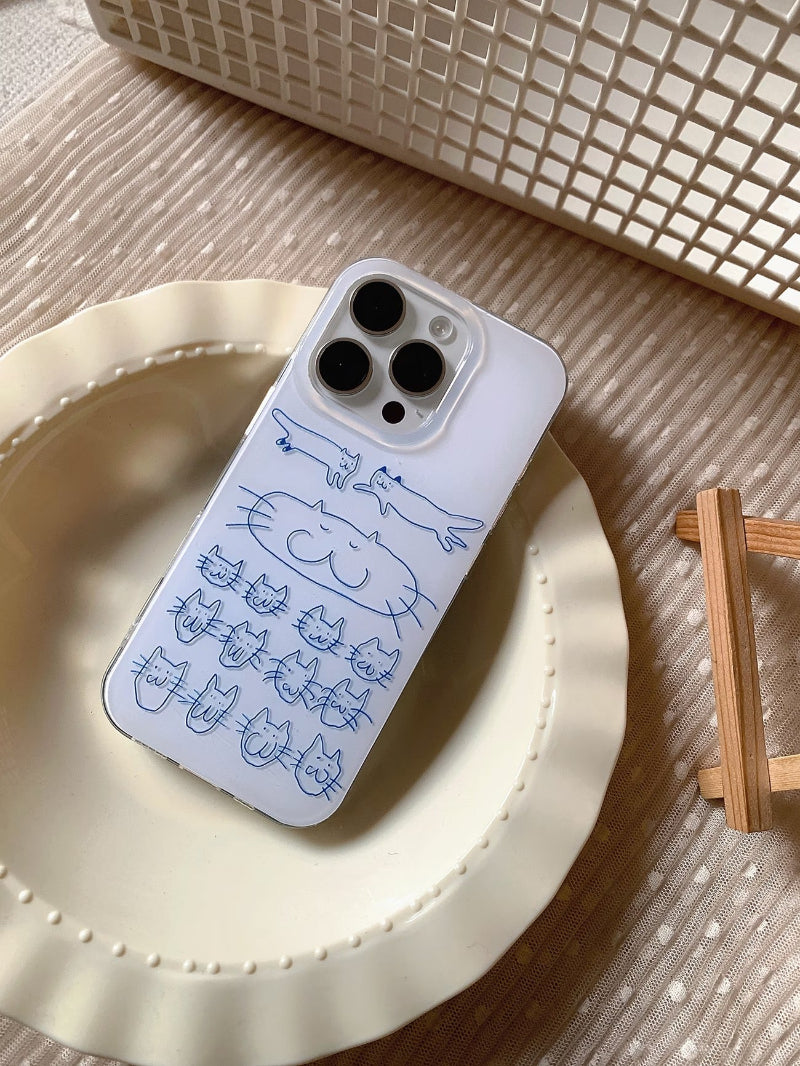 Cute Blue Cat Doodle iPhone Case