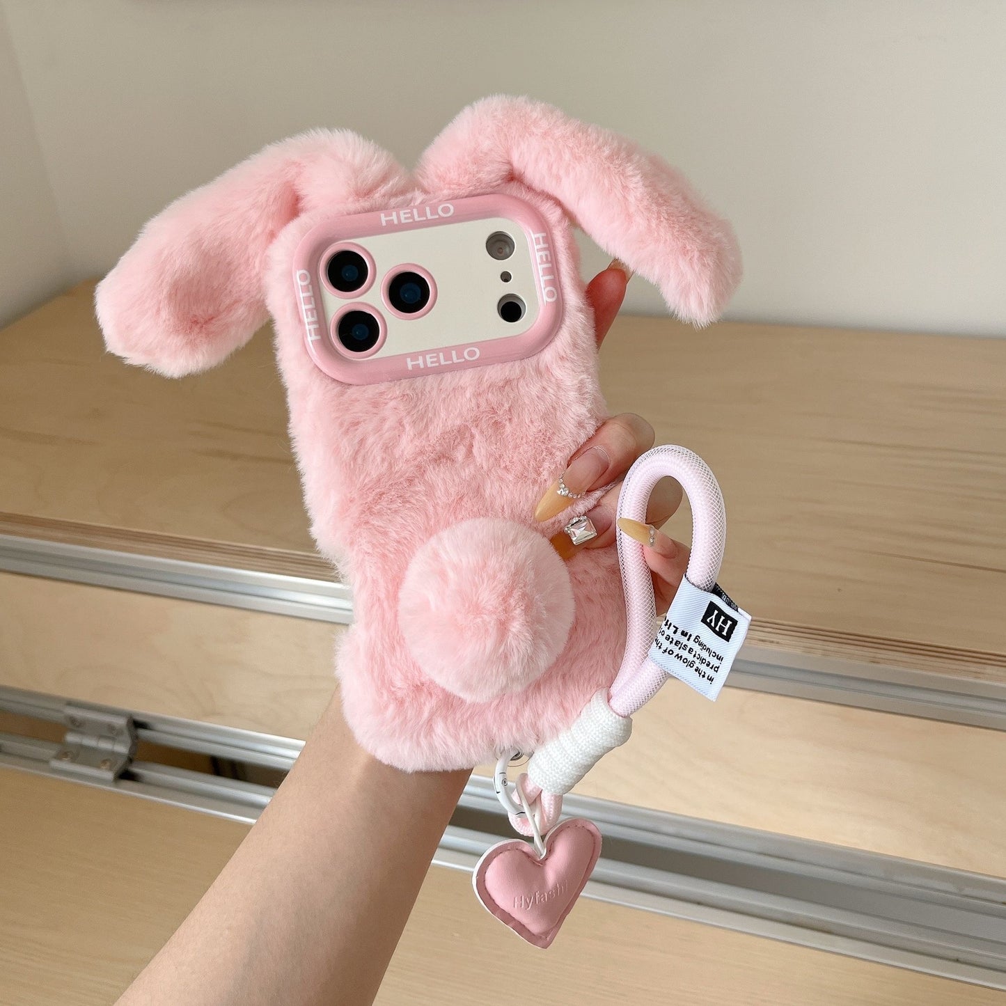 Cute Pink Bunny Ear Plush iPhone Case