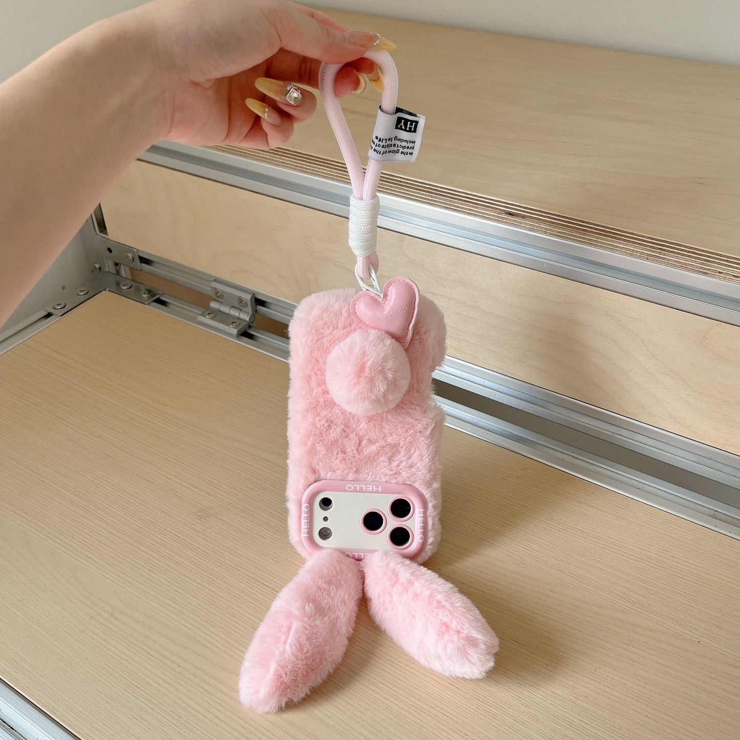 Cute Pink Bunny Ear Plush iPhone Case