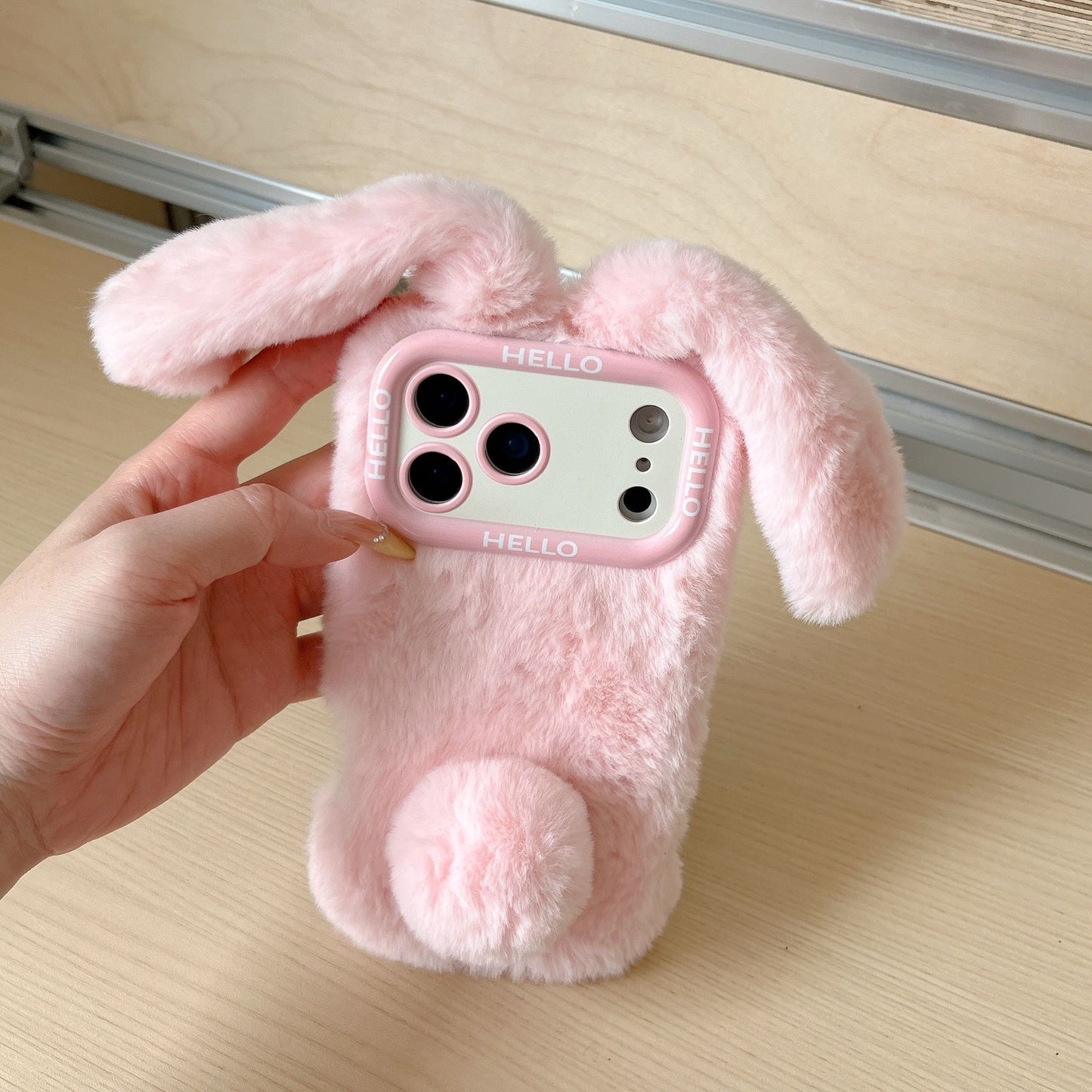 Cute Pink Bunny Ear Plush iPhone Case