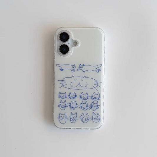 Cute Blue Cat Doodle iPhone Case