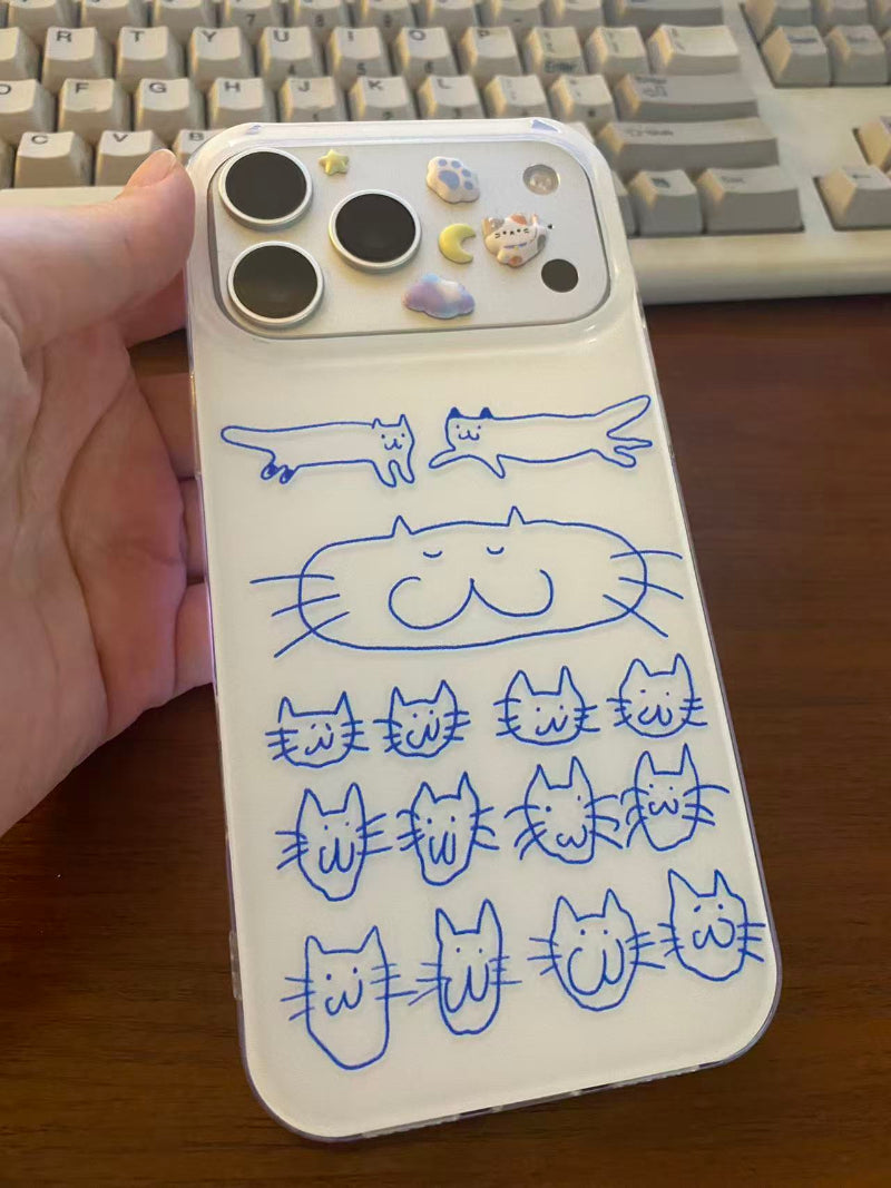 Cute Blue Cat Doodle iPhone Case