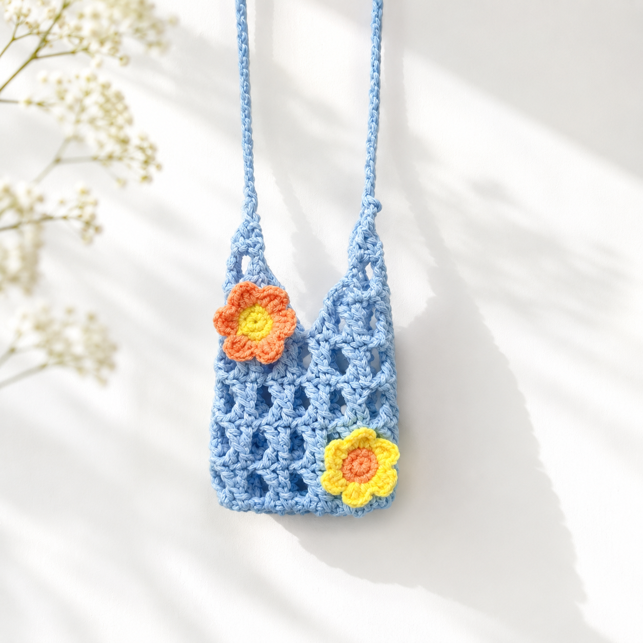 Handmade Pastel Daisy Crochet Phone Pouch Crossbody Bag