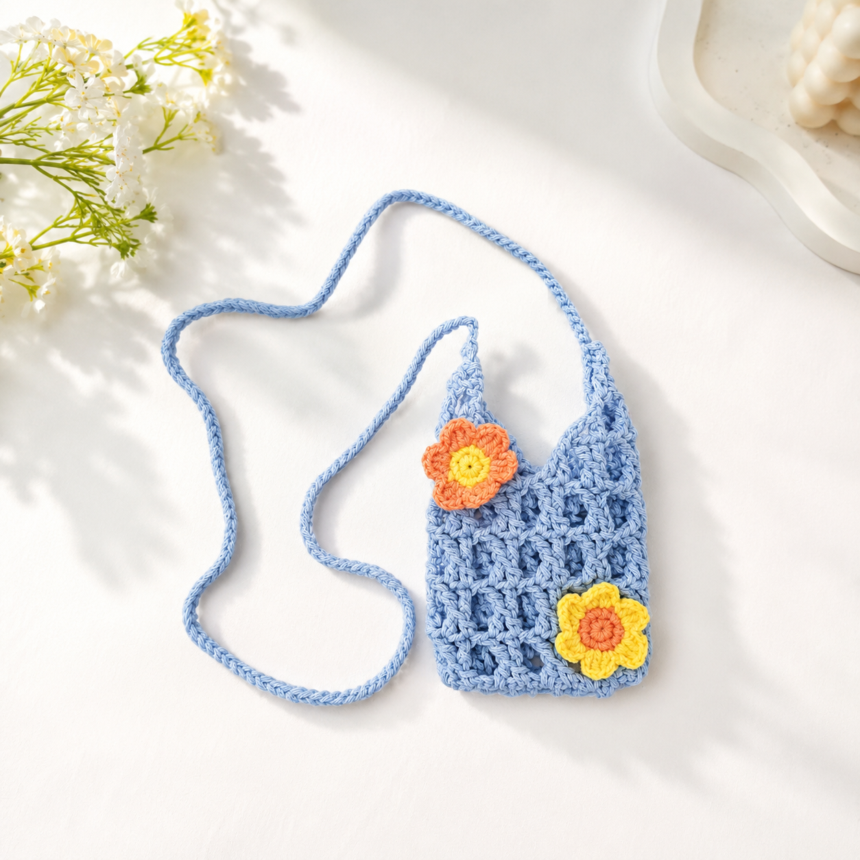 Handmade Pastel Daisy Crochet Phone Pouch Crossbody Bag