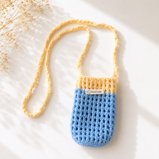 Handmade Summer Breeze Blue & Yellow Crochet Phone Pouch