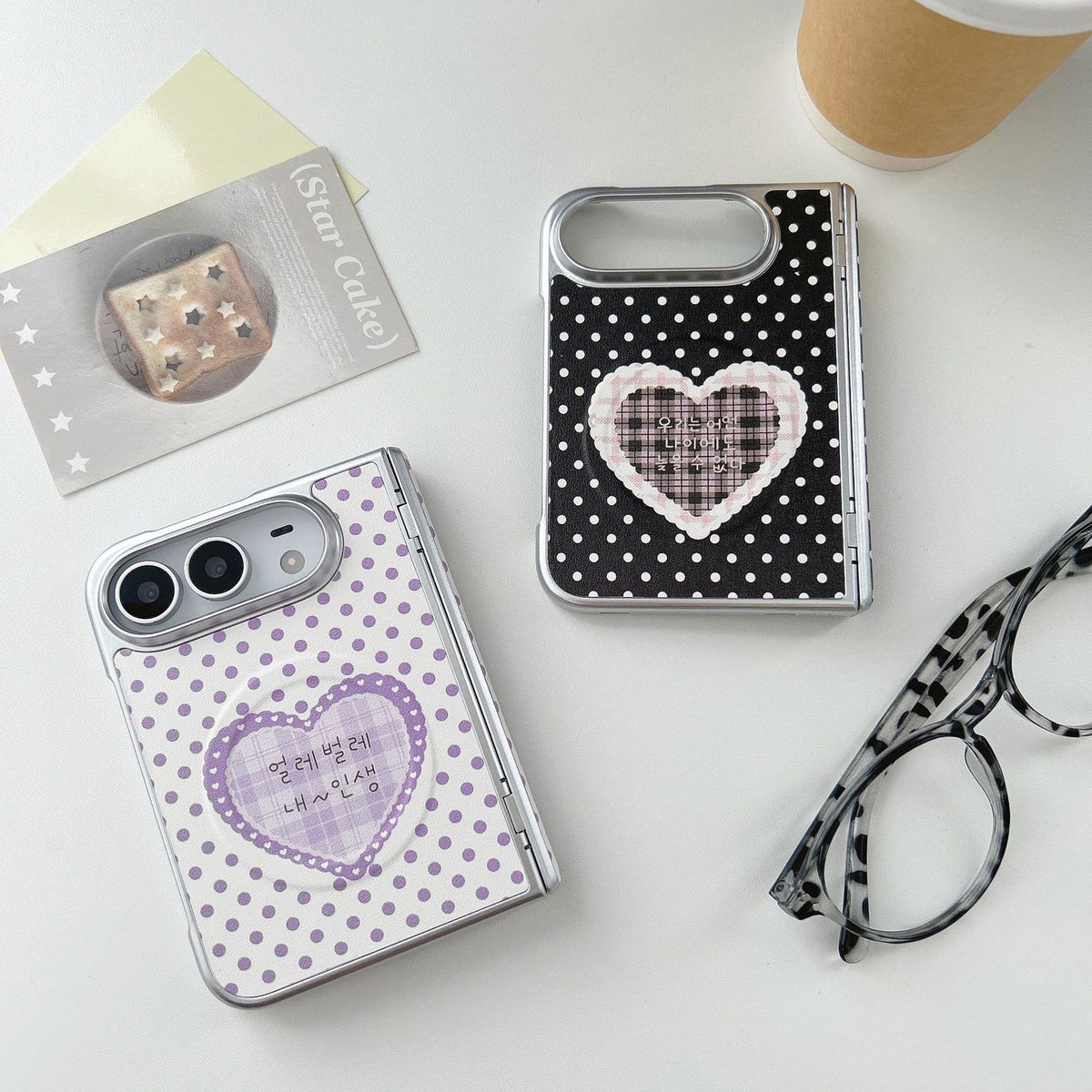 Lavender Love iPhone Duo Case – Purple Polka Dot Korean Heart Case