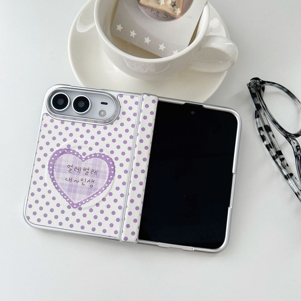 Lavender Love iPhone Duo Case – Purple Polka Dot Korean Heart Case