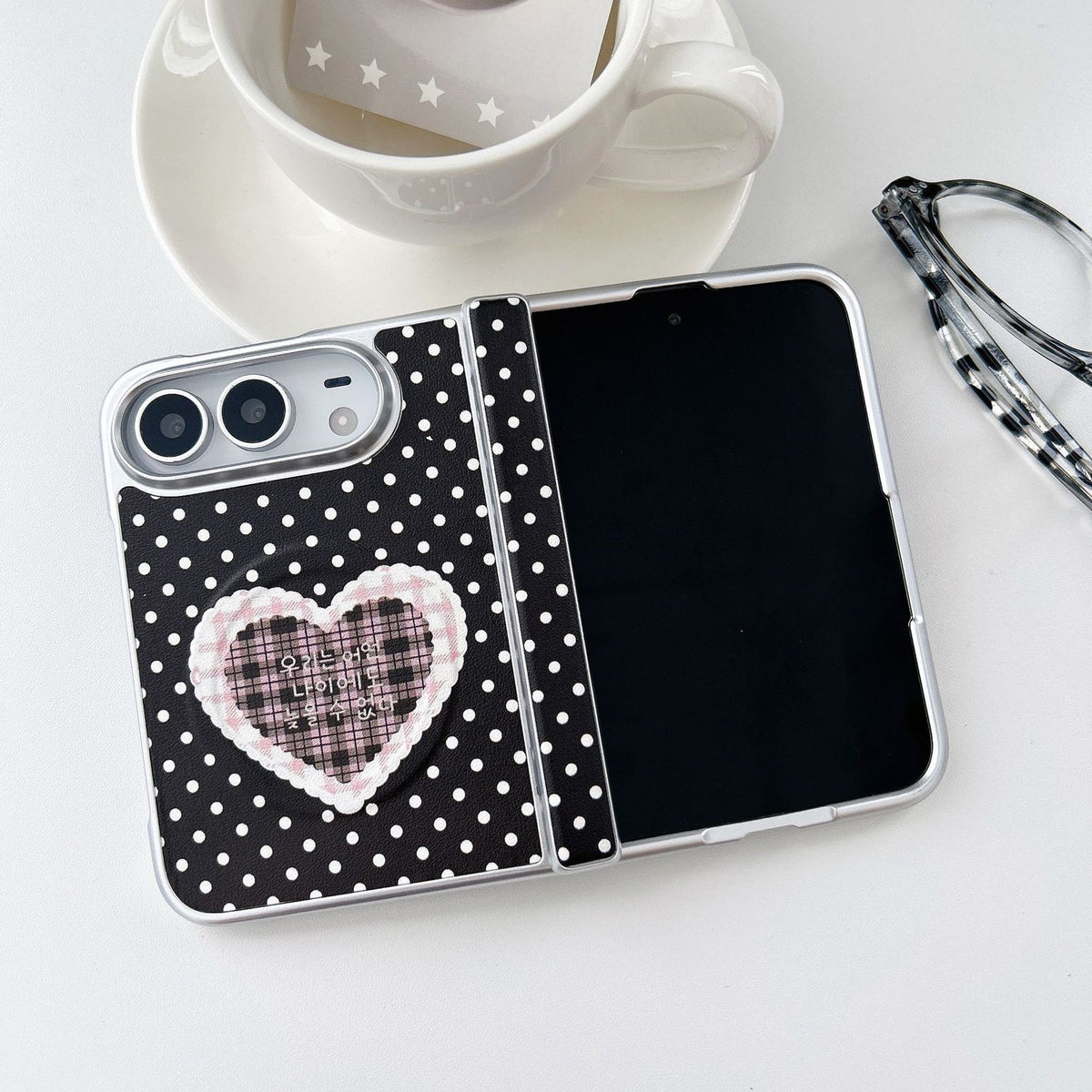 Lavender Love iPhone Duo Case – Purple Polka Dot Korean Heart Case
