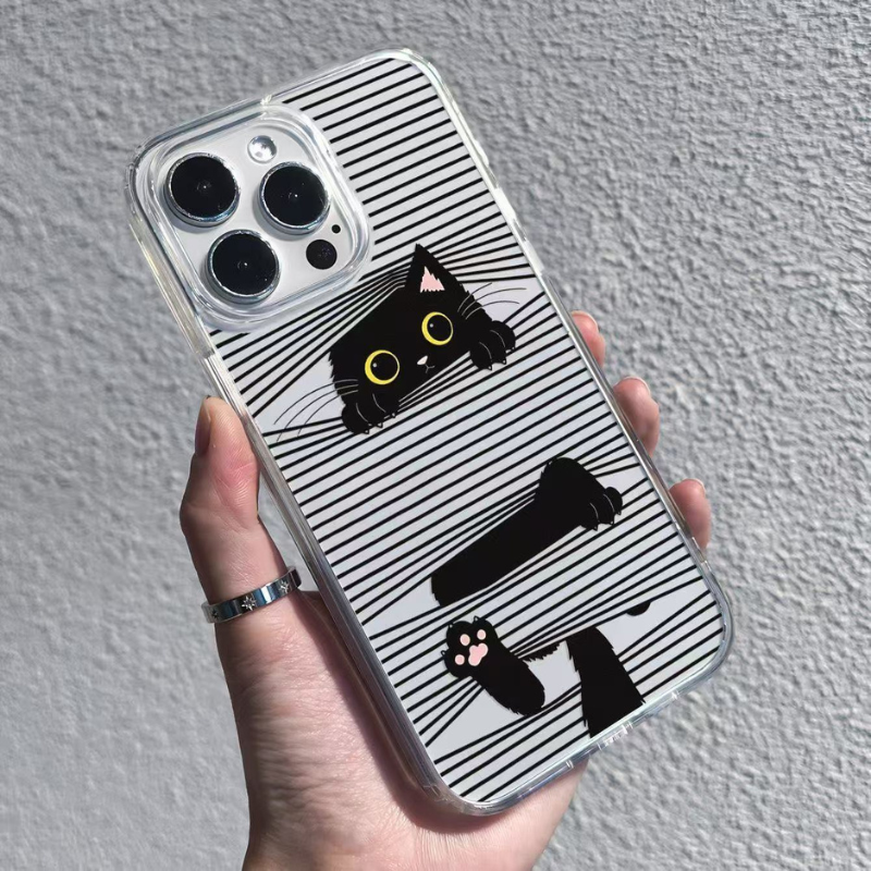 Peekaboo Black Cat Clear iPhone Case
