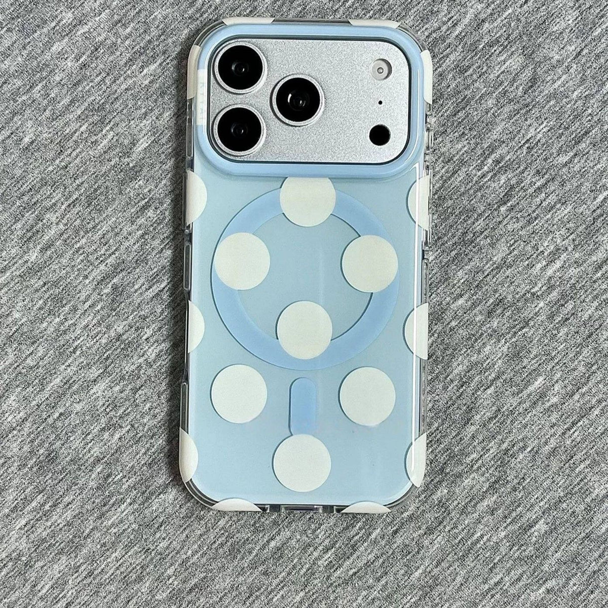 Sky Blue Polka Dot iPhone Case – Cute Magnetic Ring Clear Case