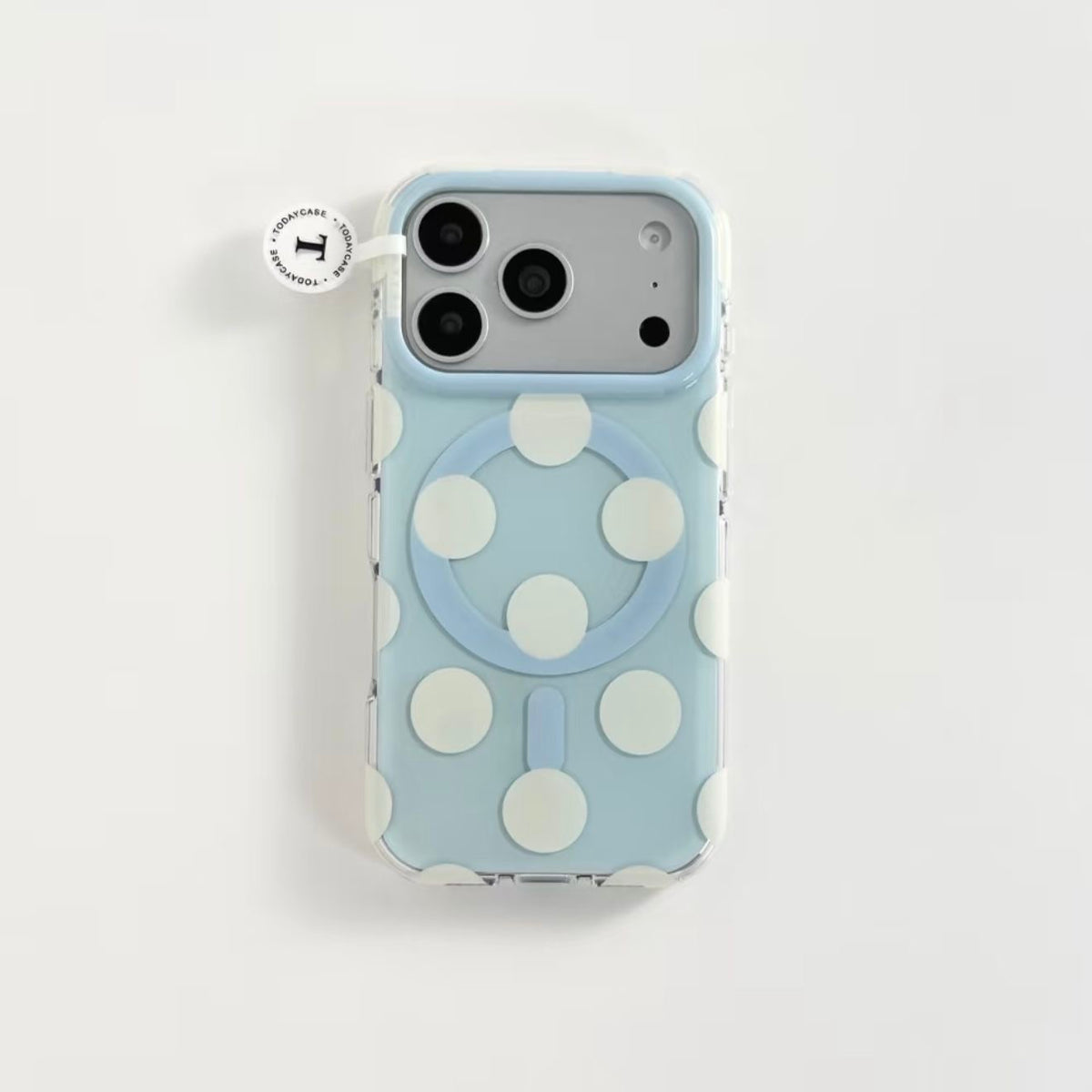 Sky Blue Polka Dot iPhone Case – Cute Magnetic Ring Clear Case