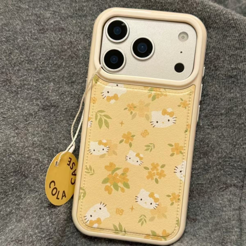 Yellow Kawaii Kitty Floral iPhone Case