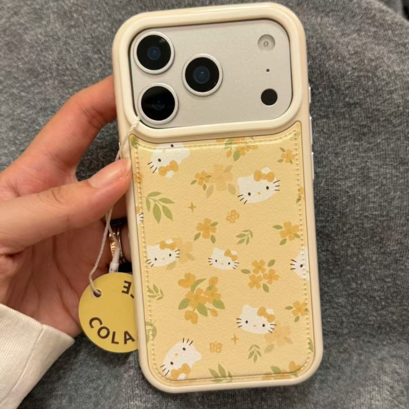 Yellow Kawaii Kitty Floral iPhone Case