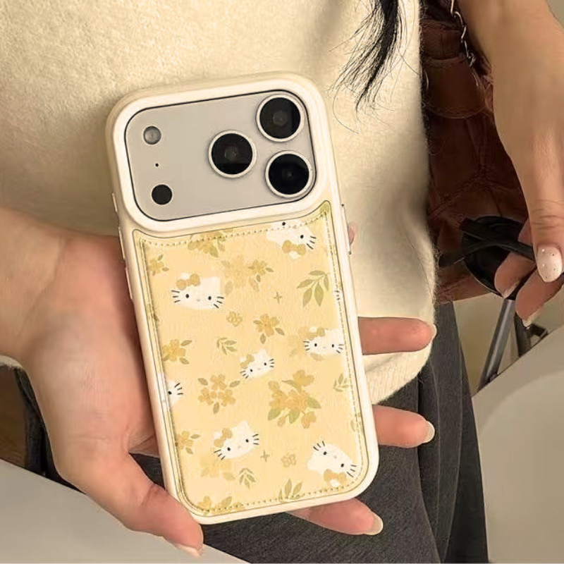 Yellow Kawaii Kitty Floral iPhone Case