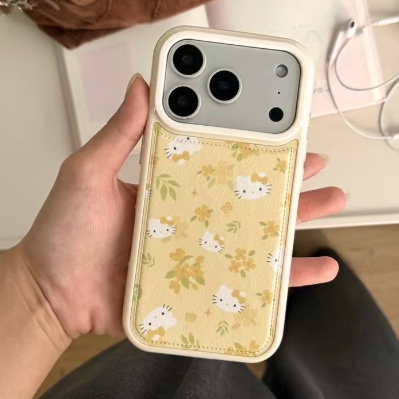 Yellow Kawaii Kitty Floral iPhone Case