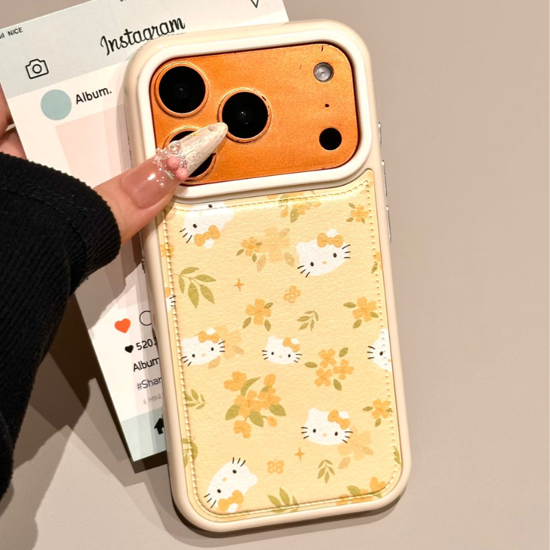 Yellow Kawaii Kitty Floral iPhone Case