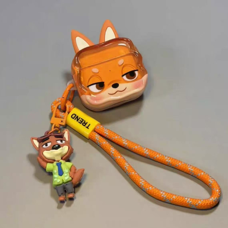Cute Cartoon Bunny & Fox AirPods Case with Wrist Strap