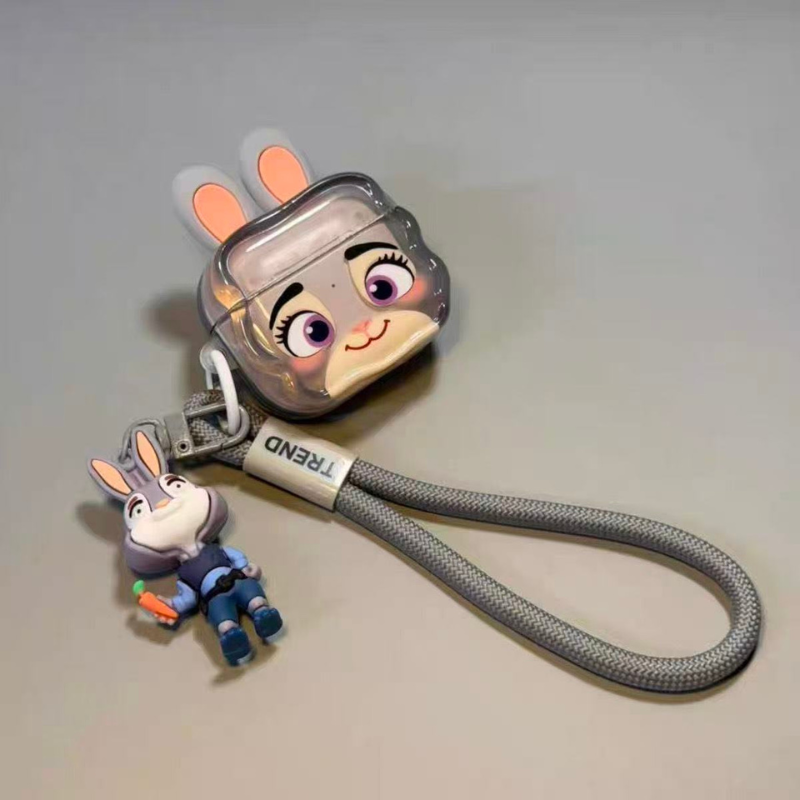 Cute Cartoon Bunny & Fox AirPods Case with Wrist Strap
