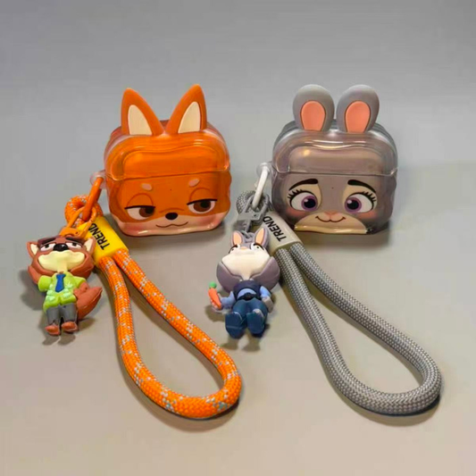 Cute Cartoon Bunny & Fox AirPods Case with Wrist Strap