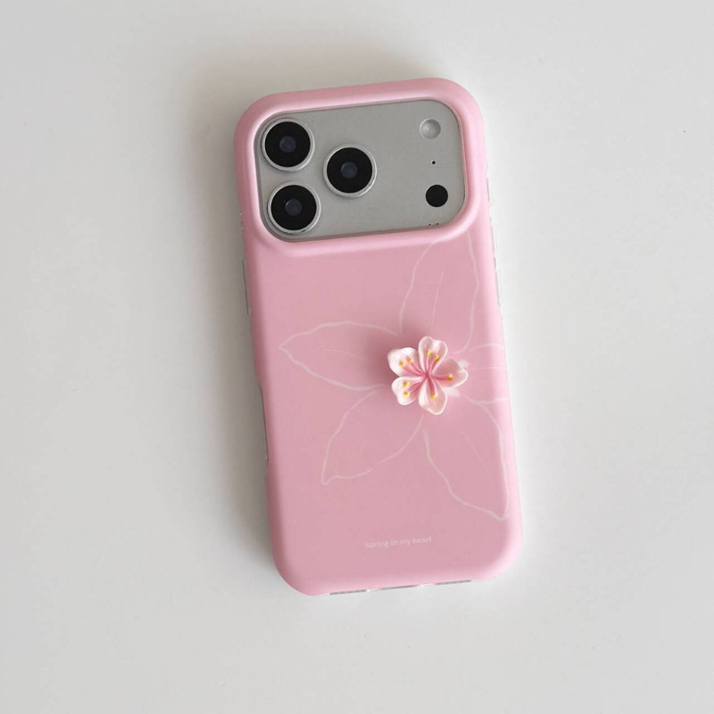 iPhone Spring Pink 3D Flower Charm Case