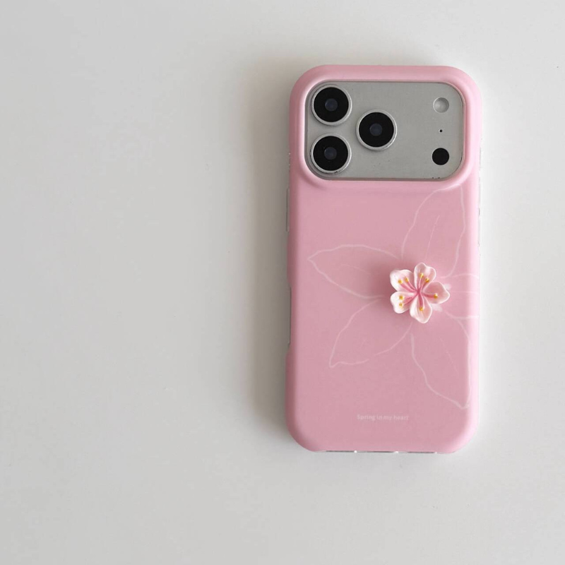 iPhone Spring Pink 3D Flower Charm Case
