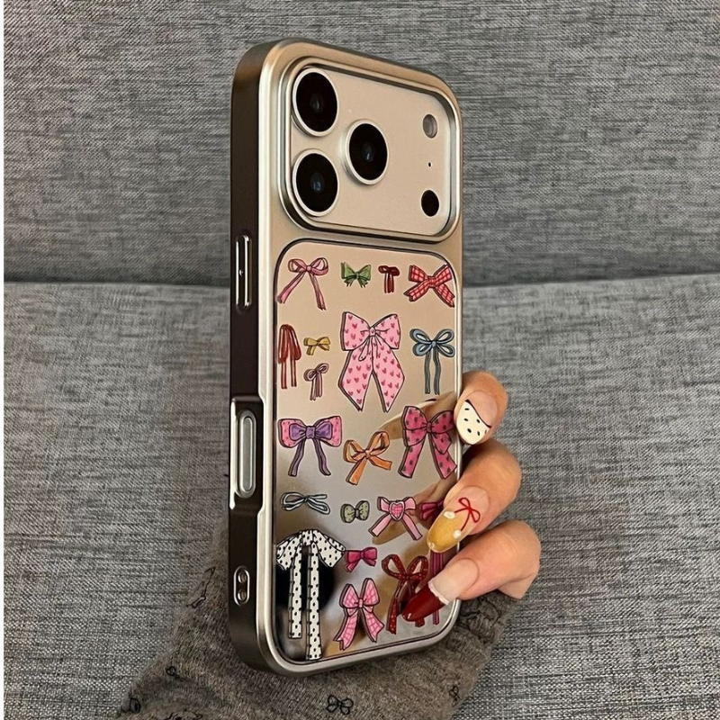 Glossy Cute Coquette Ribbon Mirror Phone Case