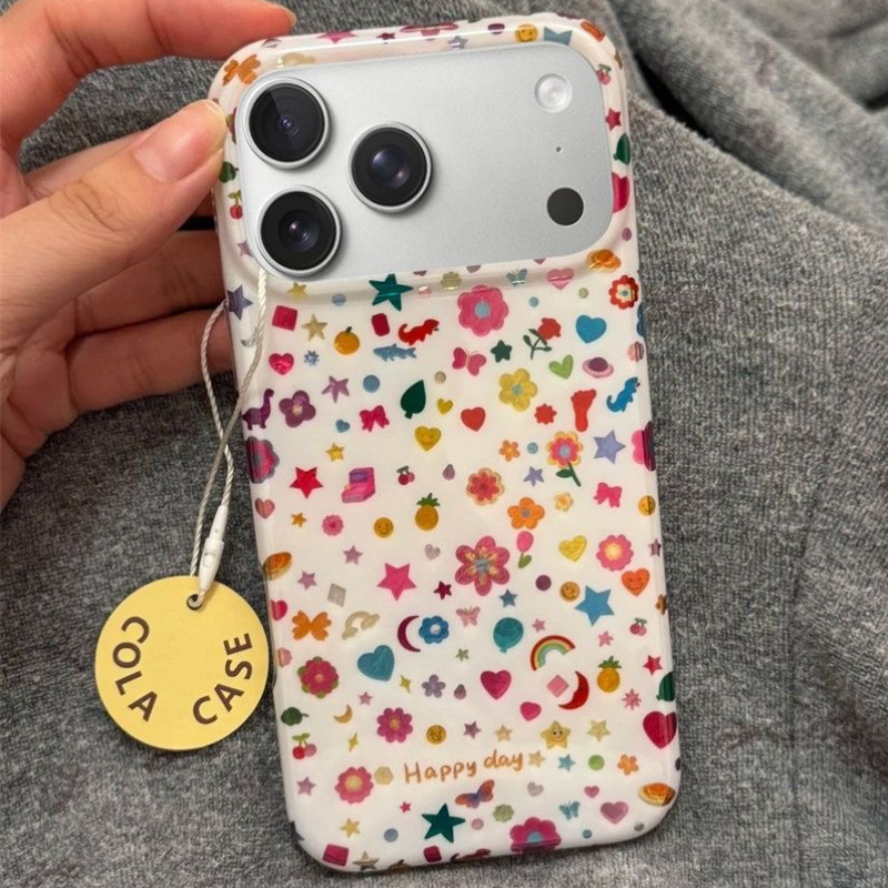 Colorful Floral Heart Star Print iPhone Case