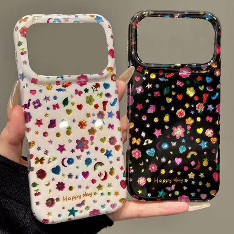 Colorful Floral Heart Star Print iPhone Case