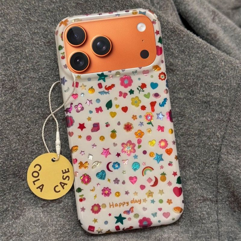 Colorful Floral Heart Star Print iPhone Case