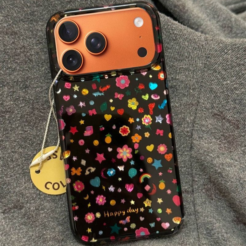Colorful Floral Heart Star Print iPhone Case