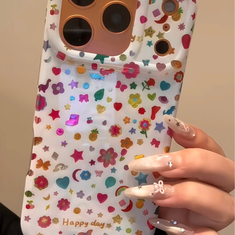 Colorful Floral Heart Star Print iPhone Case